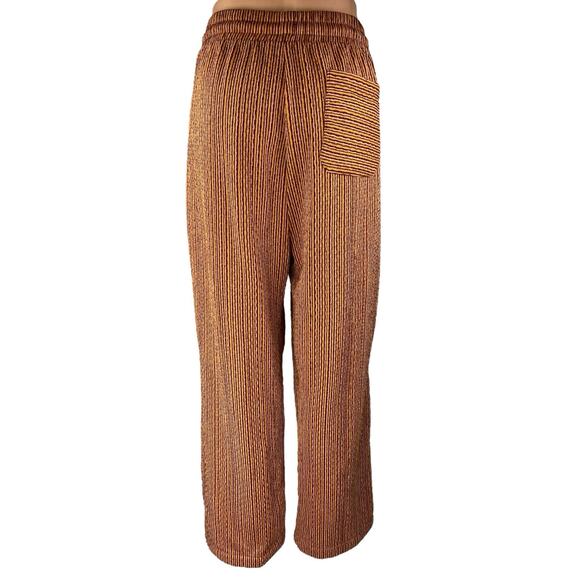 Zara Brown Striped Elastic Waist Drawstring Wide Leg Trousers Lounge Pants Sz L - Picture 3 of 5